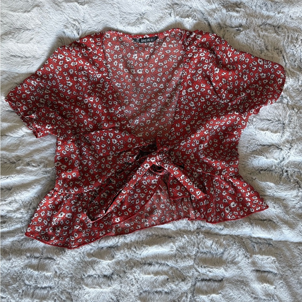 Floral Red Wrap Top